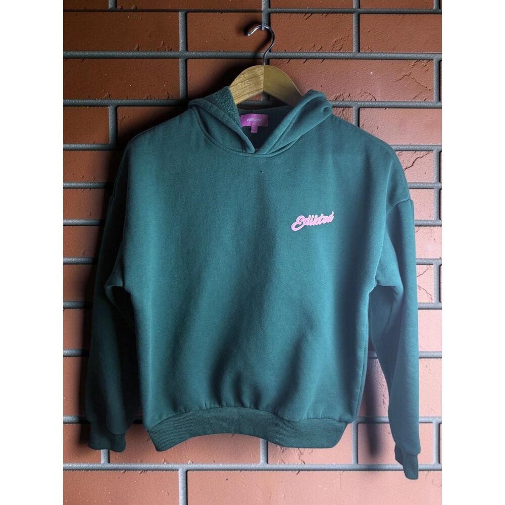 Edikted Sports Hoodie Green Pink Logo Graphic Pullover Sweatshirt XS